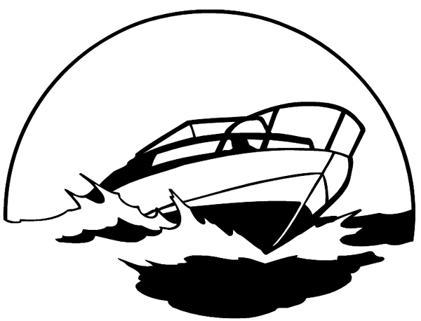 Speedboat against moon vinyl sticker. Customize on line.      Boats Shipping 013-0197  
